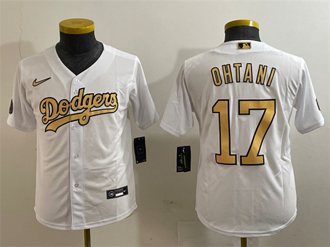 Youth Los Angeles Dodgers #17 Shohei Ohtani All-Star White Stitched Baseball Jersey Youth Los Angeles Dodgers #17 Shohei Ohtani All-Star White Stitched Baseball Jersey